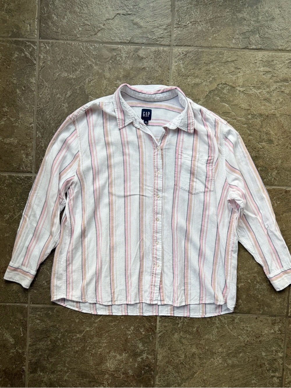 GAP "The Easy Shirt" Striped Linen Blend Button Down Long Sleeve Women’s XXL